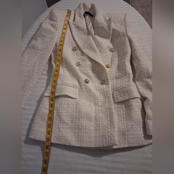 Tweed Cream Double-Breasted Women's Blazer Size XS - Picture 12 of 16